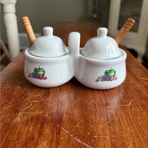 White Ceramic Condiment Set with Fruit Design
